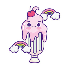 cute food milkshake cherry rainbows sweet dessert pastry cartoon isolated design