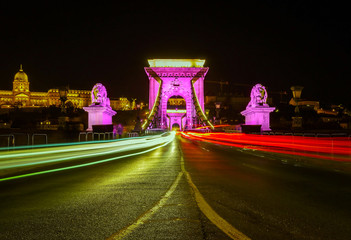 Chain bridge night view of Budapest, Hungary