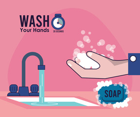 wash your hands campaign poster with water tap