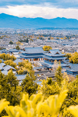 High angle view of Dayan Ancient City and Mufu in Lijiang, Yunnan, China