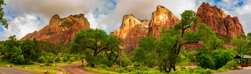 Panoramic of the Court of the Patriarchs, the Three Patriarchs in Zion National Park