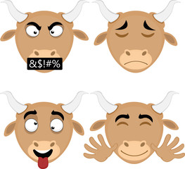 Vector illustration of expressions of a bull cartoon