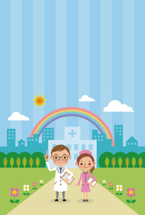 医師と看護師（背景ありテンプレート）