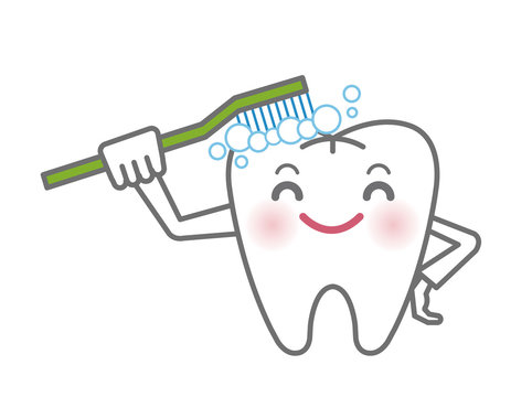 歯ブラシで自分を磨く白い歯のキャラクター