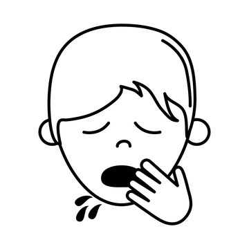 Virus Covid 19 Pandemic Boy Coughing Cover Mouth Line Style Icon