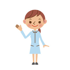 片手を上げて案内する歯科助手・歯科衛生士・医療スタッフ