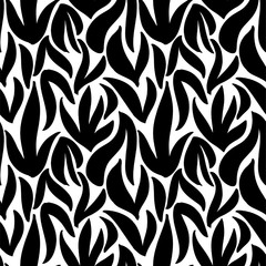 seamless pattern with black leaves on white background. botanical illustration for package design, wrapping paper, textile, backdrop, wallpaper