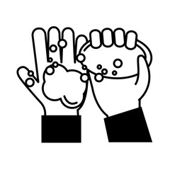 Obraz premium virus covid 19 pandemic washing hands with soap line style icon