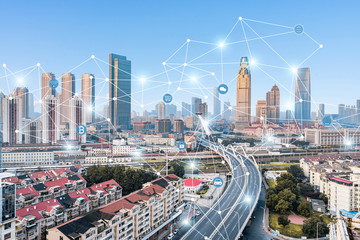 Fototapeta na wymiar The concept of big data of urban interconnection in Tianjin, China