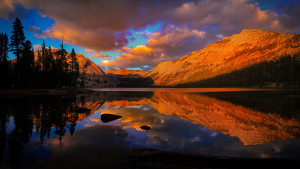 Tenaya lake reflection under sunset - Powered by Adobe