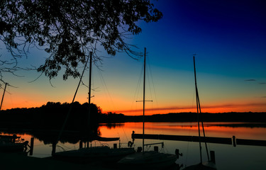 Sunset over Kensington lake in Michigan