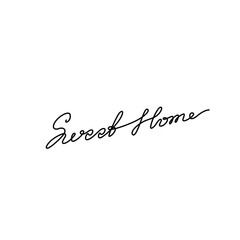 Sweet Home inscription, continuous line drawing, hand lettering, print for clothes, t-shirt, emblem or logo design, one single line on a white background. Isolated vector illustration.