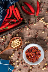 A plate of Pixian bean paste and chili, pepper, soybean