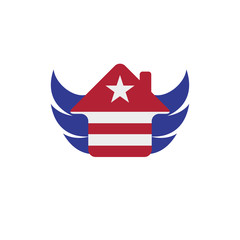 USA real estate company emblem idea. American flag colors