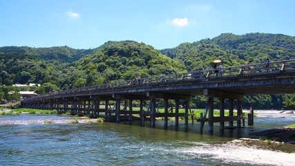 Togetsukyo Bridge, Arashiyama in Kyoto, Japan　快晴の嵐山渡月橋　京都