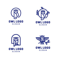 set bundle Owl logo outline style modern 