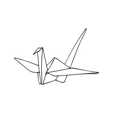 Origami crane isolated on white background.