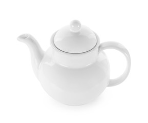White ceramic pitcher isolated on white background.