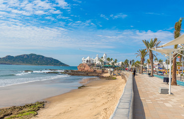 Scenic Mazatlan sea promenade (El Malecon) with ocean lookouts and scenic landscapes