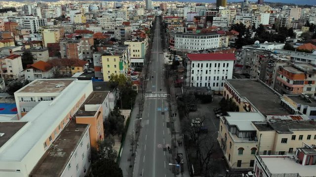 Ghost town with empty street after lockdown by Coronavirus outbreak and social distance measures in Tirana, Albania