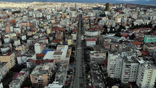 Silent city with empty streets on curfew measures after lockdown by fear of Coronavirus outbreak in Tirana, Albania