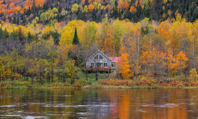 Riviere Saint Maurice in Quebec, autumn time
