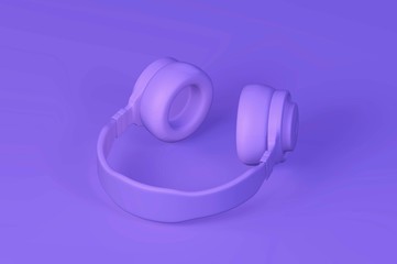 Purple headphones on monochrome background