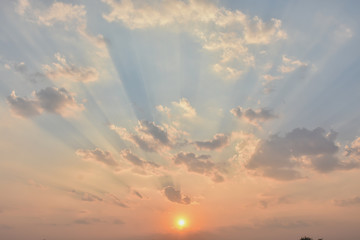 Bright orange sky and light of the sun.