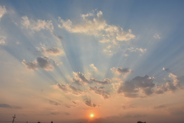 Bright orange sky and light of the sun.