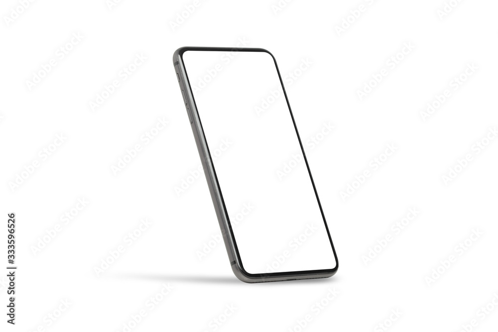 Wall mural black mobile smartphone mockup with blank screen isolated on white background with clipping path, ca