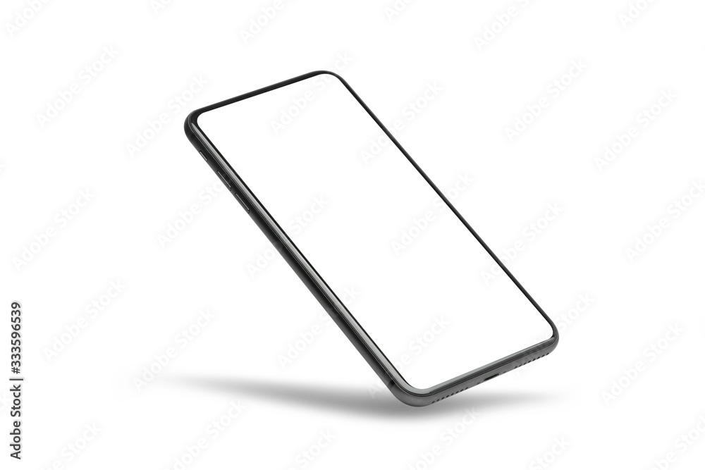 Wall mural black mobile smartphone mockup with blank screen isolated on white background with clipping path, ca