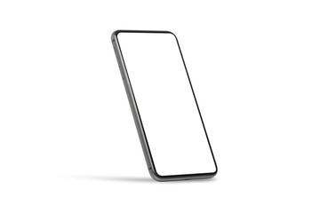 Black mobile smartphone mockup with blank screen isolated on white background with clipping path,...