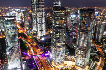 Night view of modern city in Shanghai, China