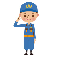 指差しをする活動服の消防士