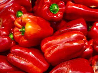 Red capsicum at display at the market