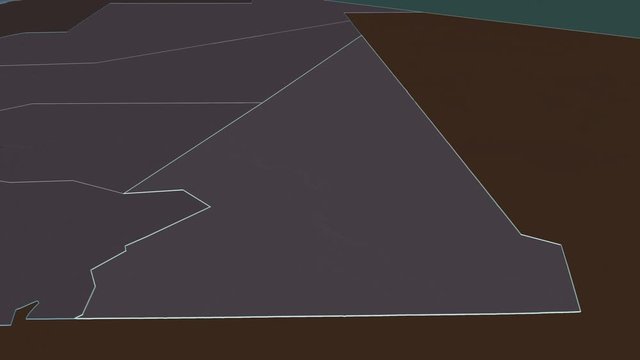 Hodh ech Chargui, region with its capital, zoomed and extruded on the administrative map of Mauritania in the conformal Stereographic projection. Animation 3D