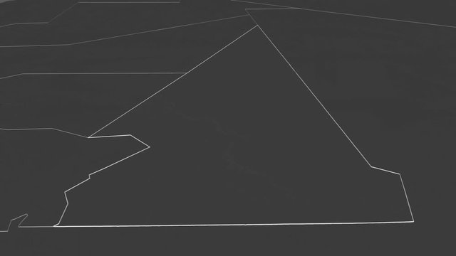 Hodh ech Chargui, region with its capital, zoomed and extruded on the bilevel map of Mauritania in the conformal Stereographic projection. Animation 3D
