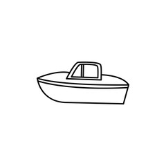 Yacht doodle icon. Drawing by hand. Coloring book. Vector illustration.