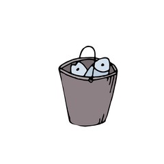 vector color illustration, element without background, bucket with a catch on nature