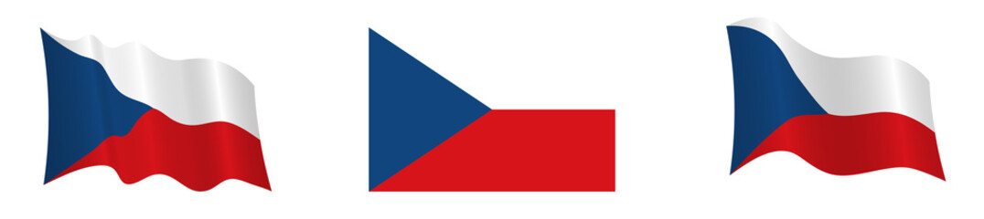 Flag of the Czech Republic in a static position and in motion, developing in the wind, on a white background