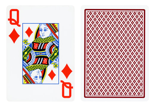 Queen of Diamonds playing card isolated on white