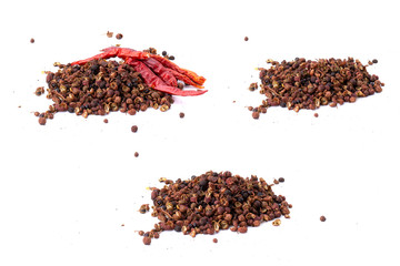 Chinese chili called Mala , paste, sauce , dried seed with dried red chili ,ingredient for Mala grilled street food ,isolated on white background