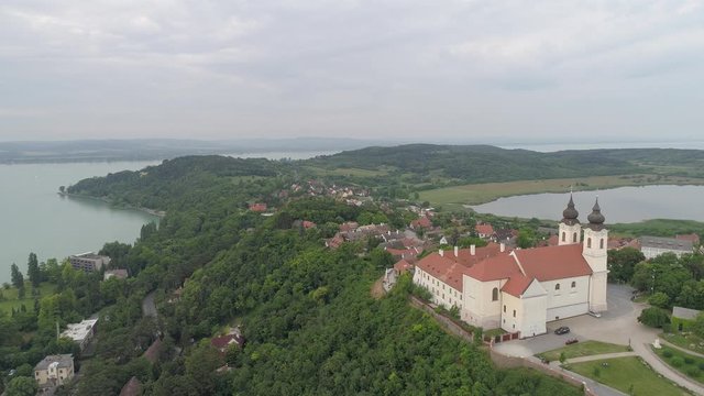 aerial view of Tihany, Balaton Hungary with drone