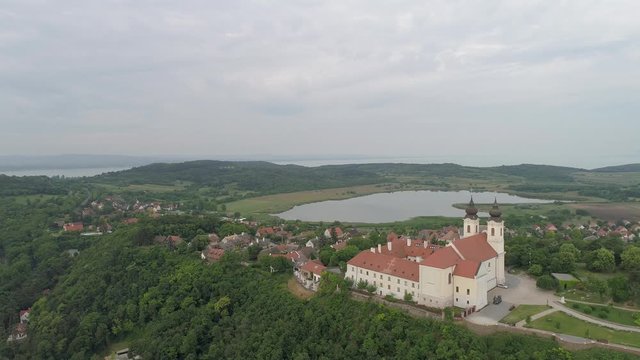 aerial view of Tihany, Balaton Hungary with drone