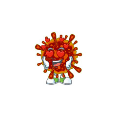 Naklejka premium Romantic deadly coronvirus cartoon character with a falling in love face