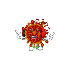 cartoon mascot design of deadly coronvirus enjoying music