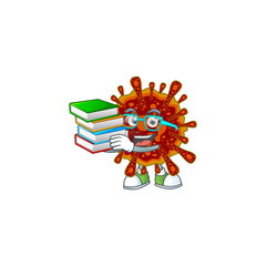 A hard-working student in deadly coronvirus cartoon design with book