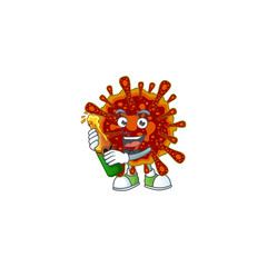 mascot cartoon design of deadly coronvirus with bottle of beer