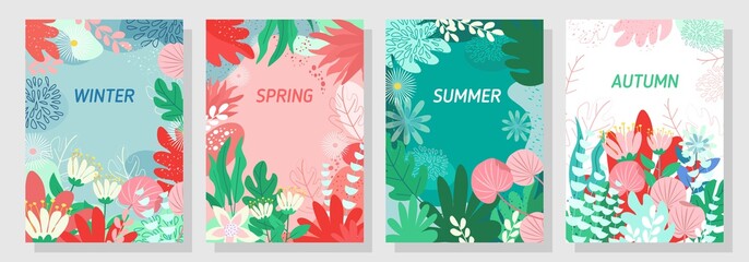 Illustration set season element or nature background, winter, spring, summer, autumn, banner, cover, templates, posters. 