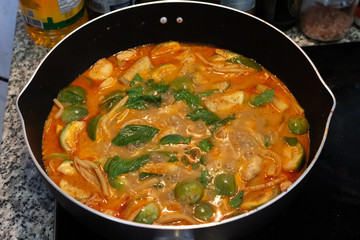 Thai traditional food. Delicious homemade Panang curry with chicken